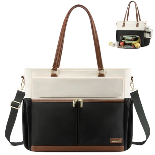 LOVEVOOK Lunch Tote Bag for Women, Work Laptop Bag with Lunch Compartment - color: Brown Black-Lunch, size: 15.6 Inch