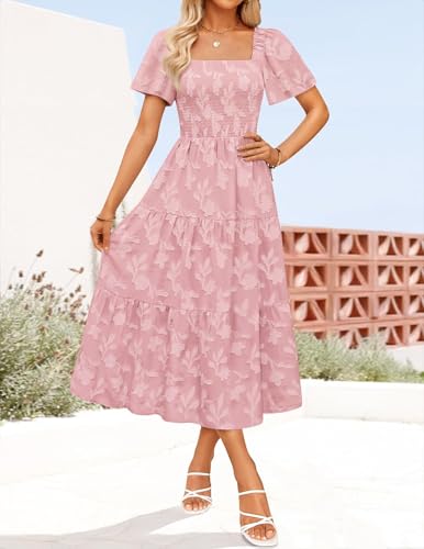 ZESICA Womens 2026 Summer Boho Wedding Guest Midi Dresses - color: Pink, size: Medium