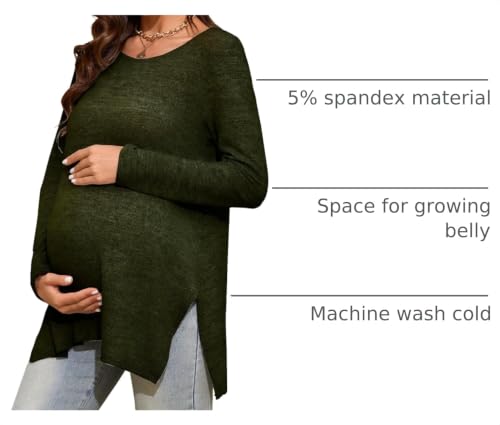Smallshow Women's Side Split Maternity Shirts Long Sleeve - color: Army Green, size: XX-Large