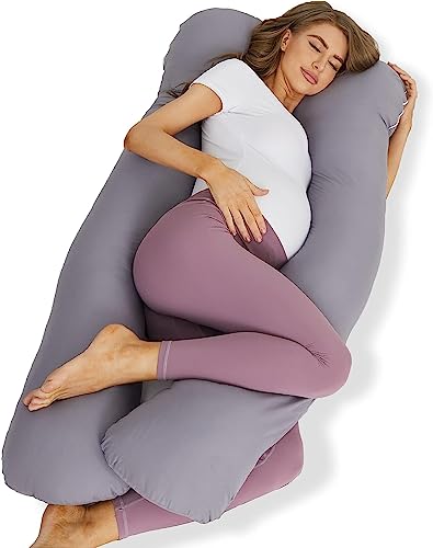 ZZZhen Pregnancy Pillow for Sleeping, U Shaped Maternity Pillow - 56 Inch with Grey Microfiber Removable Cover, Multi- Use and Support Back, Hips, Legs, Belly for Pregnant Women Sleeping - color: Grey, size: 56 Inch
