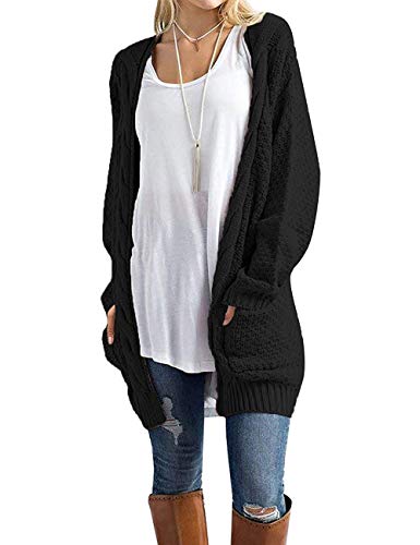 GRECERELLE Womens Fall Winter Long Sleeve Cardigans Sweater with Pockets - color: 02 Black, size: X-Large