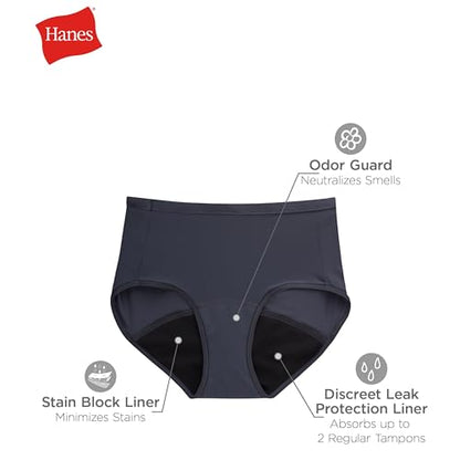 Hanes Women's Comfort, Period Underwear Pack, Light Leaks Period Panties, Light Protection Underwear, 3-Pack - size: 6