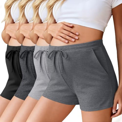 Ficerd 4 Pack Women's Maternity Athletic Shorts - color: Mixed Gray, Gray, Mixed Black, Black, size: XX-Large