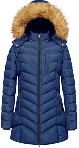CREATMO US Women's Winter Hooded Coat Waterproof Warm Long Puffer Jacket Parka - color: Navy, size: Medium