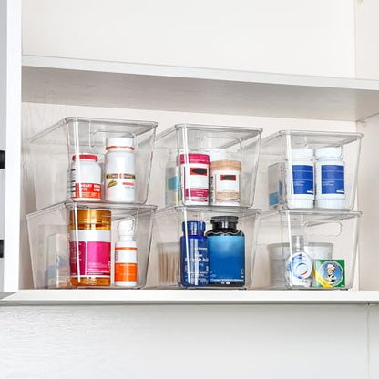 Vtopmart 6 Pack Clear Stackable Storage Bins with Lids and Handles, Medium - size: M(10"L x 6"W x 5"H)