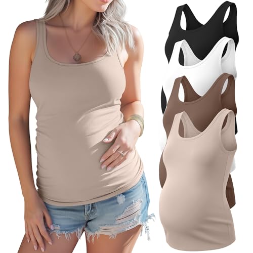 Xaatren 4 Pack Women's Maternity Tank Tops - color: Light Coffee, Coffee, White, Black, size: XX-Large