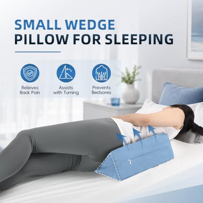 Small Wedge Pillow, Compact Positioning Wedge with Stable Support - color: Light Blue