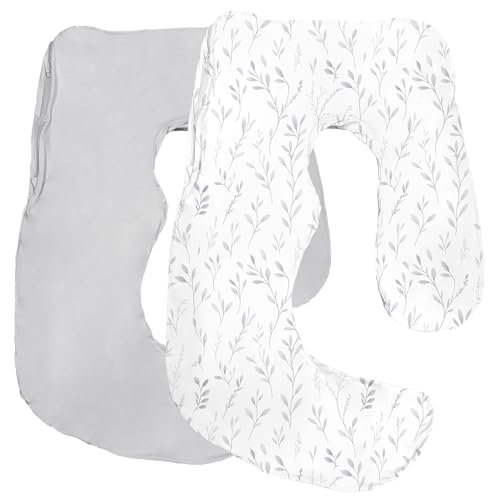 Maternity Pillow Cover ONLY Compatible with Momcozy Pregnancy Pillow (2 Pack Covers-Pillow NOT Included) - color: Storm&grey Leaf