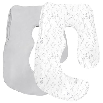 Maternity Pillow Cover ONLY Compatible with Momcozy Pregnancy Pillow (2 Pack Covers-Pillow NOT Included) - color: Storm&grey Leaf