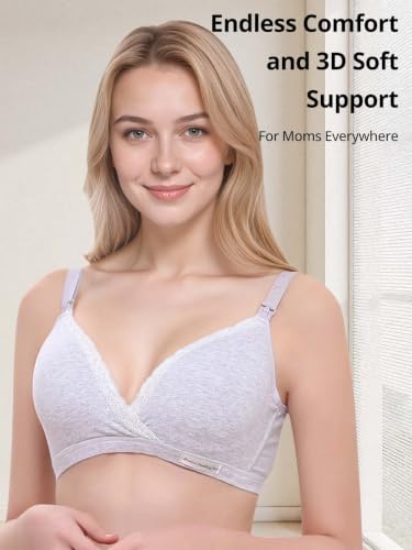 Cross-Front Cotton Nursing Bras - Wireless V Neck Sleep & Lounge Bralette, Comfy Wirefree Pregnancy & Breastfeeding Bra - color: Grey, size: Large