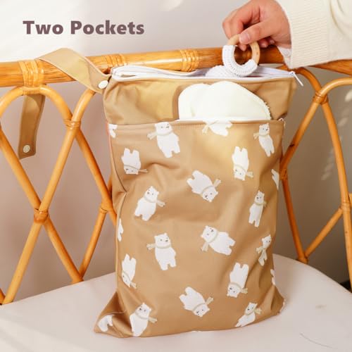 Waterproof Wet Dry Bags with Two Zippered Pockets and Handle - color: Off White