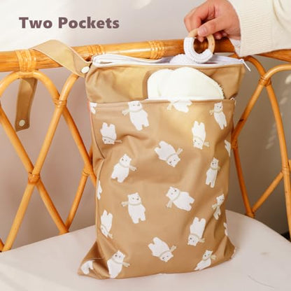 Waterproof Wet Dry Bags with Two Zippered Pockets and Handle - color: Off White