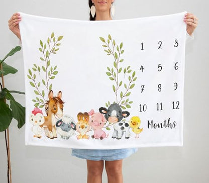 Farm Animals Milestone Blanket, Farm Baby Growth Chart Monthly Blanket