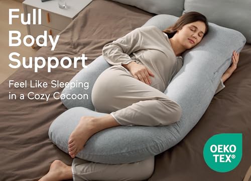 Momcozy Pregnancy Pillow for Sleeping - U Shaped Full Body Maternity Pillow - color: Hatha Grey
