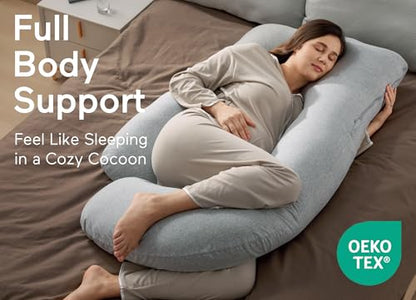 Momcozy Pregnancy Pillow for Sleeping - U Shaped Full Body Maternity Pillow - color: Hatha Grey