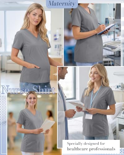 Neer Women's Maternity Scrub Top - color: Light Gray, size: Small