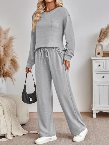 AUTOMET Womens Sweatsuits 2 Piece Lounge Matching Sweat Sets Fall Outfits - color: Grey, size: X-Large