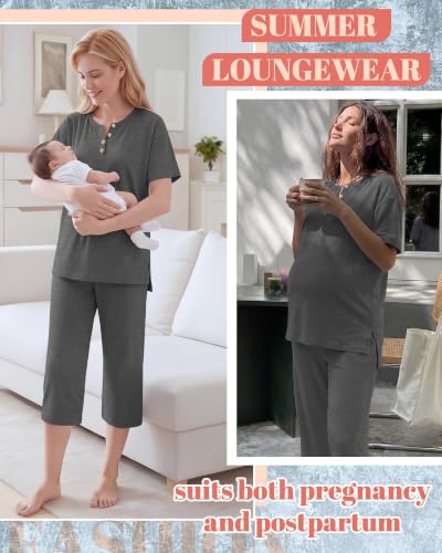 2 Piece Maternity Outfit for Women - color: Dark Mix Gray, size: Medium