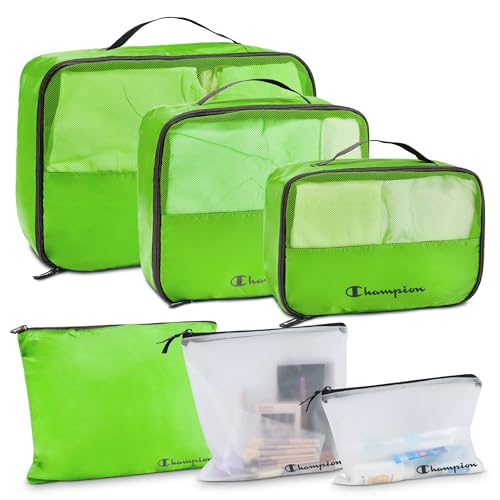 Champion Packing Cubes for Travel - 6 Piece Organizer Set, Carry-On Ready - color: Green