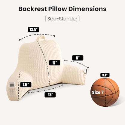 Reading Pillow with Arms for Sitting in Bed,Backrest,White Flannel,M - color: Cream, size: Standard(17")