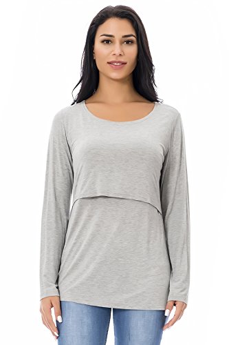 Smallshow Women's Nursing Tops Long Sleeve Breastfeeding Shirts 3 Packs - color: Black-brown-light Grey(3 Packs), size: Medium