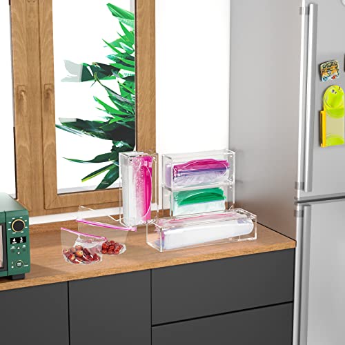 FEMELI Food Bag Storage Organizer Acrylic Kitchen Drawer Baggie Box Clear - style: 4 count-clear