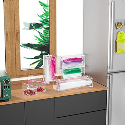 FEMELI Food Bag Storage Organizer Acrylic Kitchen Drawer Baggie Box Clear - style: 4 count-clear