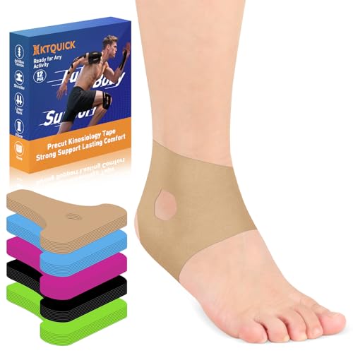 KTQUICK Precut Kinesiology Tape for Ankle,12 Ct,20% Stronger Adhesive,Beige - color: Beige, size: 12PCS