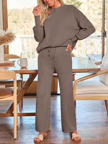 LILLUSORY Women 2 Piece Matching Lounge Sweater Sets 2026 Fall Outfit - color: Nutmeg, size: Small