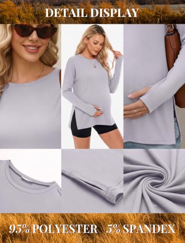 3 Pack Women Maternity Shirts Long Sleeve Pregnancy Tops with Thumb Hole - color: Black/White/Light Grey, size: Small