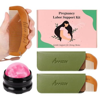 2 Pcs Labor Comb & Massage Roller Ball Kit, Hospital Bag Must Haves - style: 2 Labor Combs & 1 Pink Massage Roller Ball