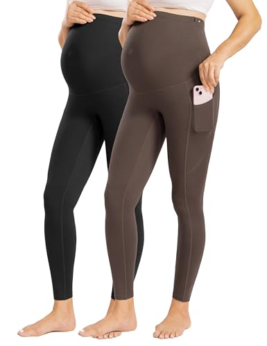 Enerful Maternity Leggings for Women - color: 2pack Black/Coffee, size: Small