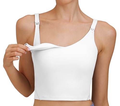 Nursing Tank Top for Breastfeeding Sports Bras - color: White, size: Medium
