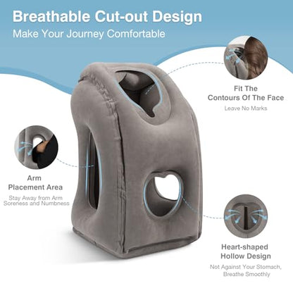 MoKo Inflatable Travel Pillow, Neck Pillow with Storage Bag, Gray - color: Gray