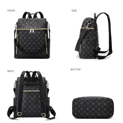 Makes Backpack Purse for Women PU Leather Casual Backpack Daily Travel Bag - color: Black Triple Zip