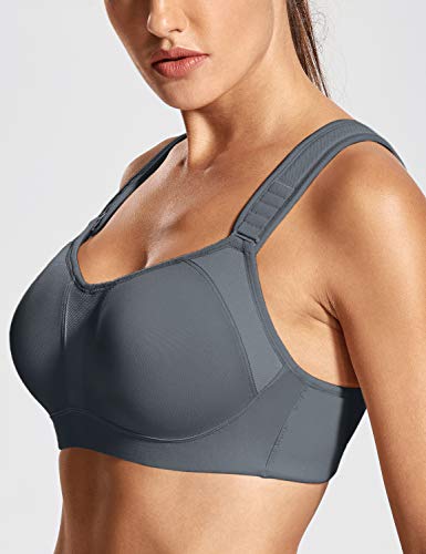DELIMIRA Women's High Impact Sports Bra Front Adjustable Straps Underwire Plus Size Bra Full Figure - color: Stone Gray, size: 36D
