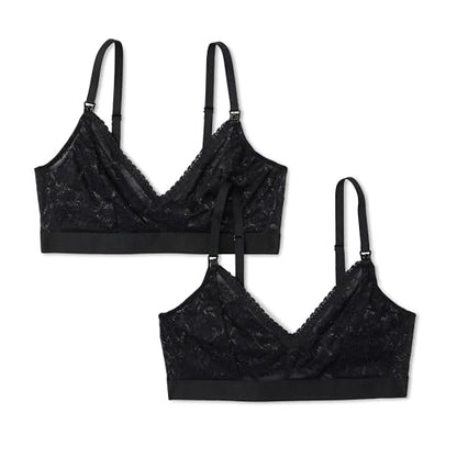 Amazon Essentials Women's All Over Stretch Lace V-Neck Maternity Nursing Bralette, Pack of 2 - size: 38DD