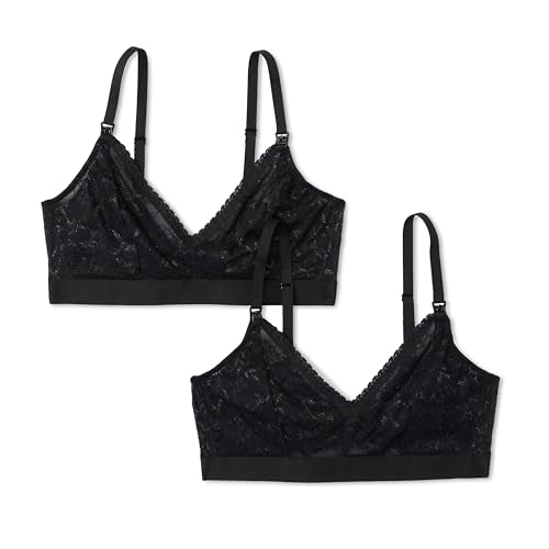 Amazon Essentials Women's All Over Stretch Lace V-Neck Maternity Nursing Bralette, Pack of 2 - size: 34B