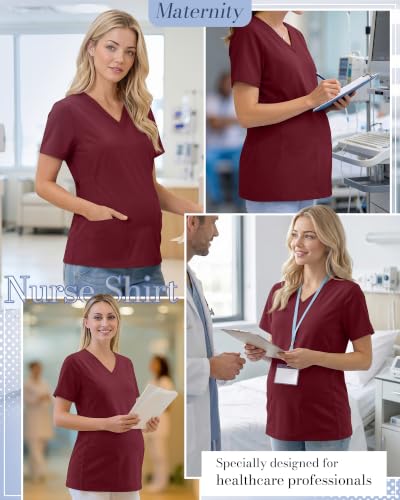 Neer Women's Maternity Scrub Top - color: Wine Red, size: Medium