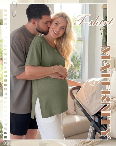 4 Pack Women's Maternity T Shirts - color: Gray Green, Light Coffee, White, Black, size: Small