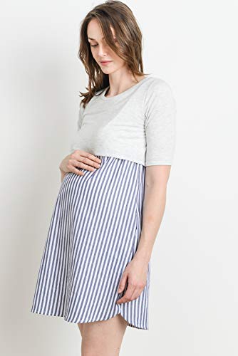 LaClef Women's Maternity Nursing Shift Dress with Side Pocket - color: H Gray/Black Stripe, size: Small