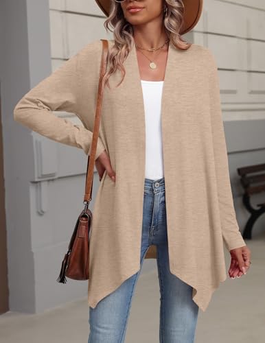 Zeagoo Lightweight Cardigan for Women Long Sleeve Open Front Cardigans - color: Khaki, size: Medium