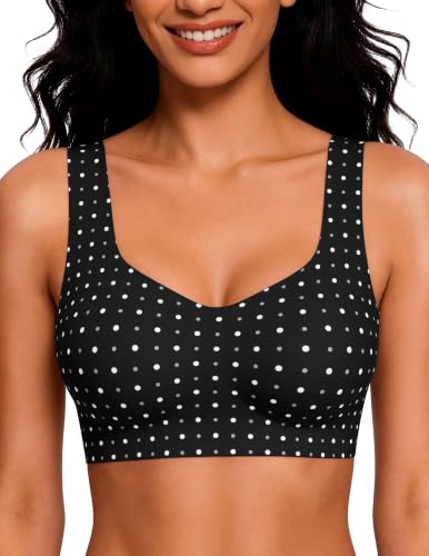 Wireless Pullover Sleep Bras for Women Seamless No Underwire T Shirt Bra - color: Black Polka Dot, size: Small