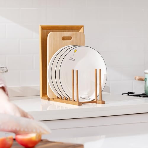 HBlife Heighten and Widen Bamboo Dish Drying Rack Plate Pot Lid Organizer - color: Rod 6inch High 8slots 1pcs