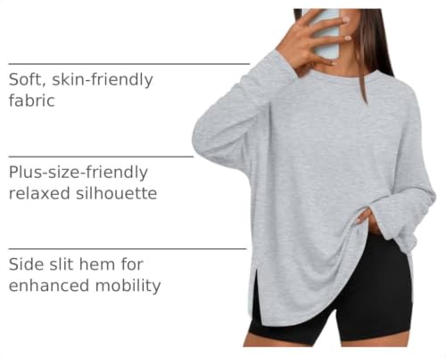 Trendy Queen Womens Oversized Side Slit Long Sleeve Shirts Fall Tops - color: Grey, size: Large