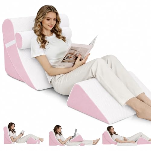 Wedge Pillow Set for After Surgery,White/Pink,4PCS-22 - color: White/Pink, size: 4PCS-22''