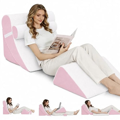 Wedge Pillow Set for After Surgery,White/Pink,4PCS-22 - color: White/Pink, size: 4PCS-22''