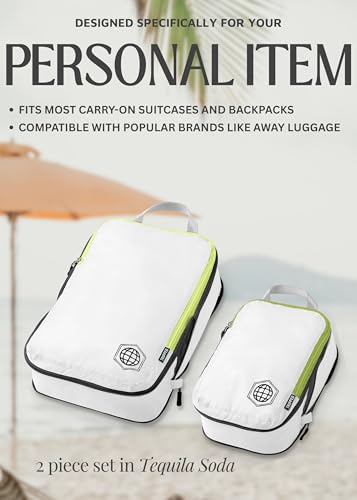 TRIPPED Travel Gear Compression Packing Cubes for Carry-On Travel 2-Pack - color: White/Green, size: 2 Piece
