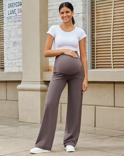 G4Free EverGoing Maternity Pants Over the Belly Pregnancy Work Trousers - color: Taupe, size: Medium