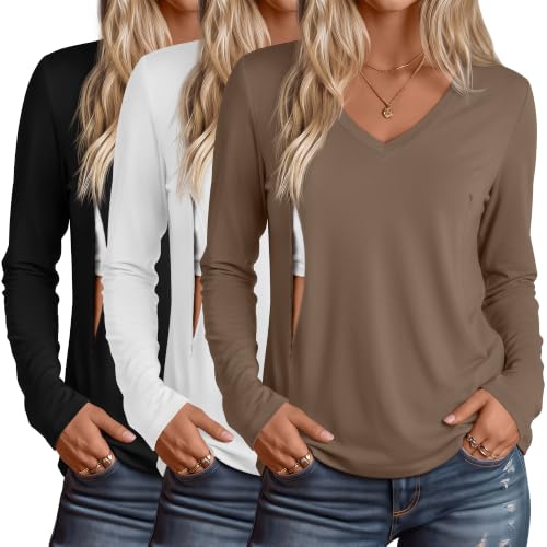 Huukeay 3 Pack Maternity Nursing Tops Breastfeeding Shirts - color: Black, White, Coffee, size: Large
